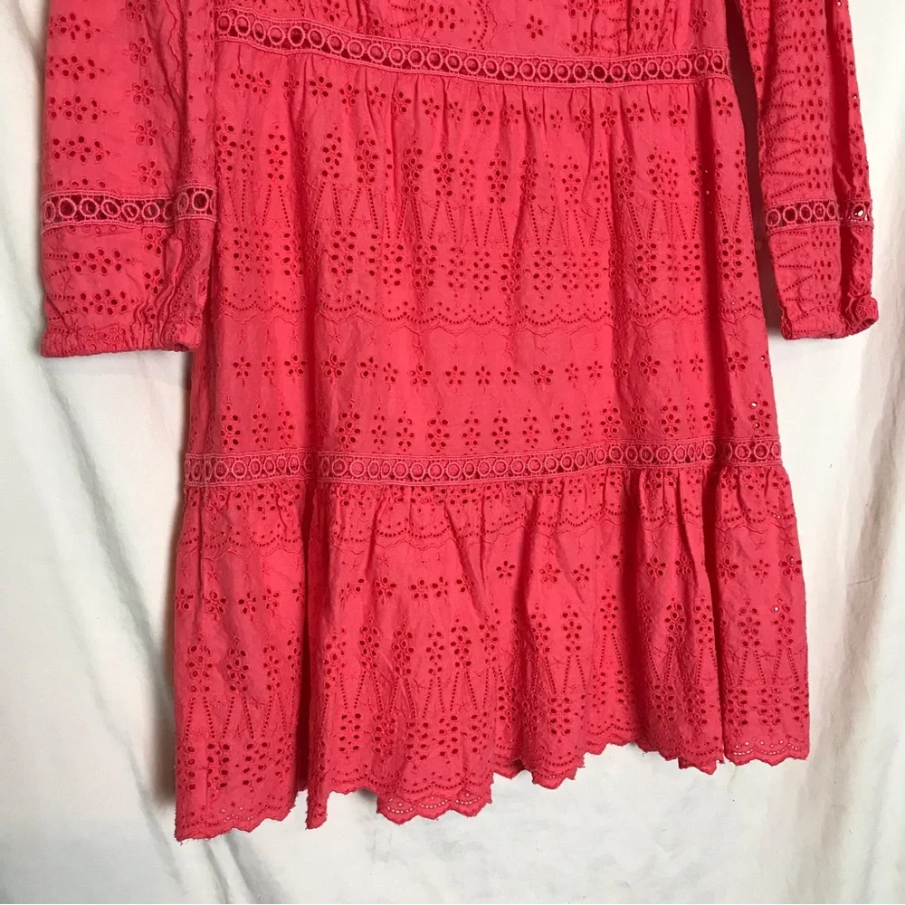 J. Crew Coral Floral Eyelet Tiered Shift Dress Womens Size 6 Peasant Coquette
